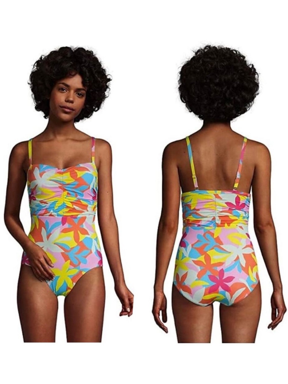 Lands End Sweetheart One Piece Swimsuit Adjustable Straps Floral Print Size 16